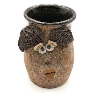 Vintage McGillivray Studio Pottery Tiny Face Mug 4in Stoneware Folk‎ Art Canada